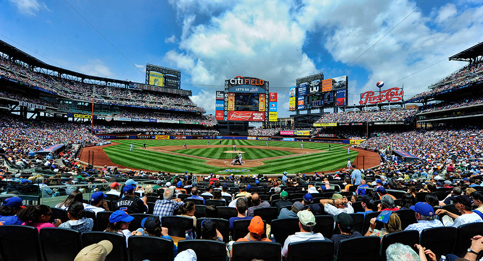 Wide shot from the stands of a Mets game at CitiField